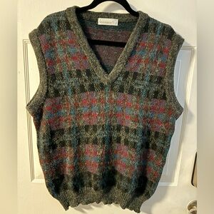 Woolworth’s 80’s V-neck Plaid Wool Sweater Vest Preppy Argyle Grandpa Large VTG